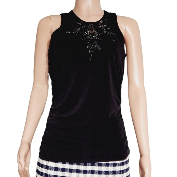 𝅺cache Woman's Sleeveless Beaded Front Blouse Built in Bra Size: S - Picture 1 of 8